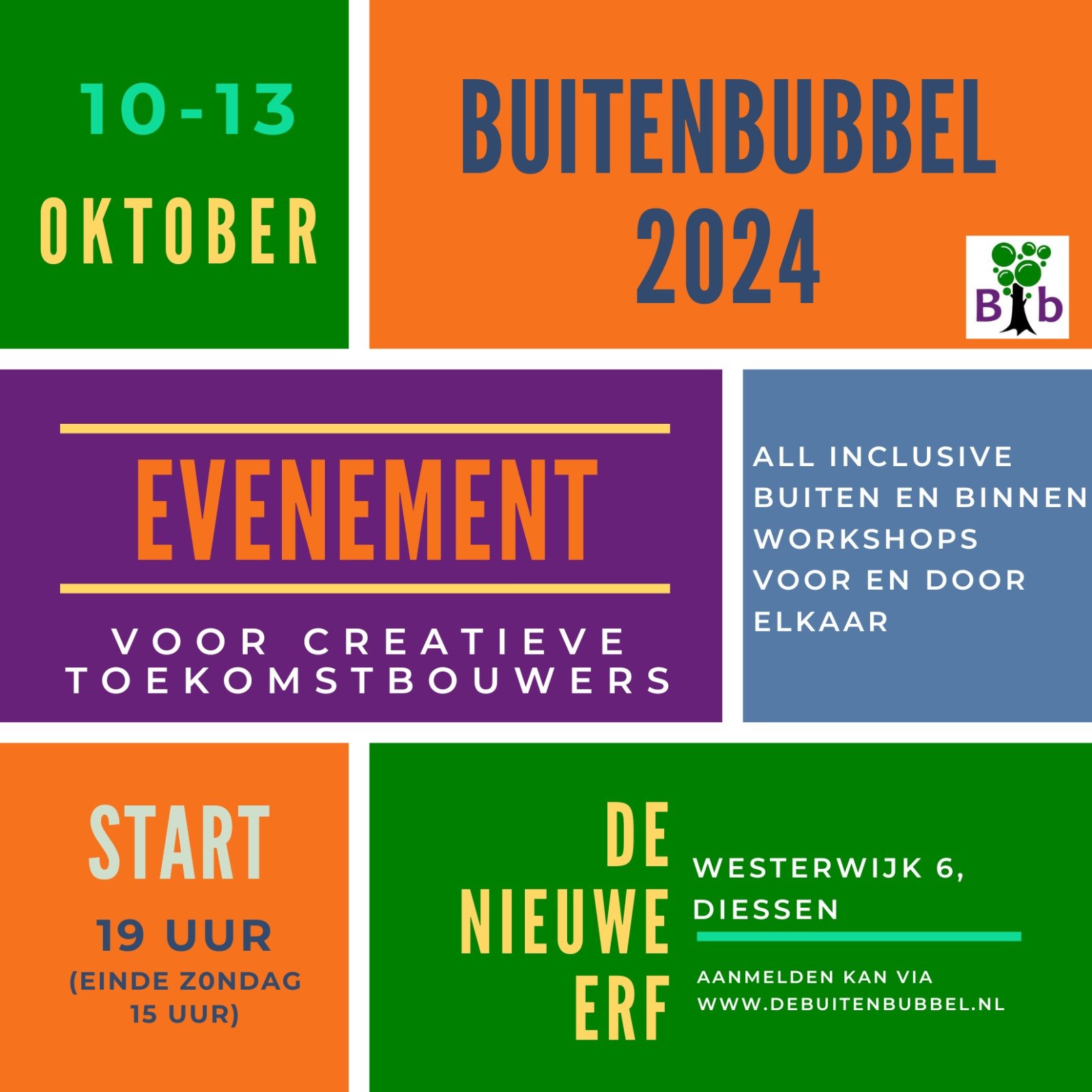 Evenement 'Buitenbubbel 2024' voor creatieve toekomstbouwers.